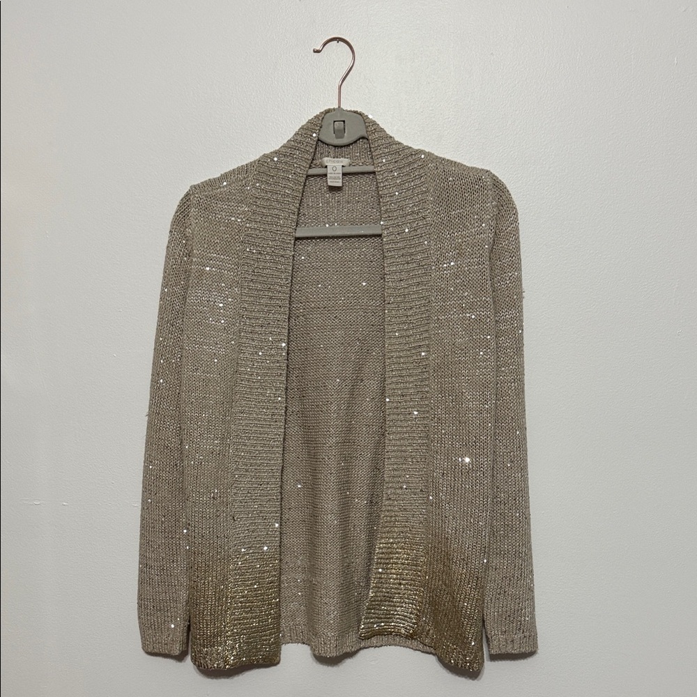 Chico’s sparkle gold dip ombre effect sweater knit cardigan